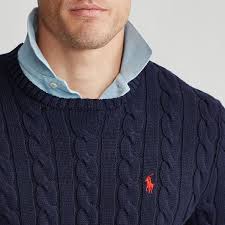 Polo ralph lauren 100% cashmere tan camel cableknit no pony crew sweater l nr. Polo Ralph Lauren Cable Knit Cotton Men S Sweater Hunter Navy Country Attire Uk
