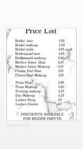 Price List For Makeup Bridal Hair Prom Bridal Makeup Prices Bridesmaid Makeup Freelance Makeup Artist Kit