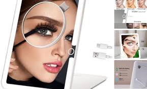 Rechargeable Travel Makeup Mirror with Lights, Portable Lighted Vanity White 