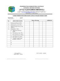 Contoh format laporan penelitian tugas riset pemasaran disusun oleh m. 7 9 1 A Form Pemesanan Makanan Untuk Pasien Rawat Inap