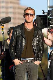 Ryan Gosling On The Set Of Terrence Malick S New Film Lawless Ryangoslingstyle Ryan Gosling Style Black Leather Biker Jacket Ryan Gosling