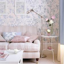 Living Room With Brown Wall Floral Patterned Sofa And Curtains Ideal Home Pastel Living Room Pretty Living Room Feminine Living Room