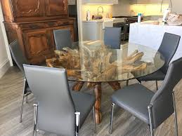 American made allows for you to create a one of a kind dining set and the catalyzed varnished used over the product repels water and holds up to heavy use. Teak Wood Root Dining Table Made For 70 Inch Round Glass Top La Place Usa Furniture Outlet