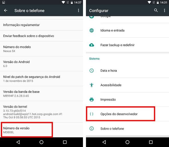 Resultado de imagem para Configurações programador android"