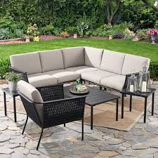 Mainstays Dagna 9 Piece Patio Sectional And Table Set With Gray Cushions Walmart Com Outdoor Furniture Sets Patio Sectional Outdoor Furniture