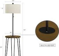 Floor Lamp End Table- MID Century Modern Style Side Table, Hairpin Legs,  Drum Shape Shade, LED USB Charging Port
