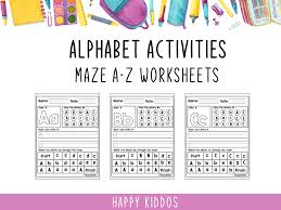 Featuring a variety of phonics worksheets, activities and powerpoints, you will find everything you will need to teach about the alphabet letters and sounds . Alphabet Activities Maze A Z Worksheet Grafik Von Happy Kiddos Creative Fabrica