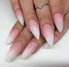 Pastel& ombre stiletto nails with rhinstones accent. Stiletto White Ombre Nails French Stiletto Nails Ombre Nail Diy Ombre Nail Designs