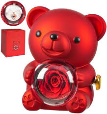I Love You Gifts For Her Preserved Rose Moss Bear Wth 925 Slver Heart  Necklace