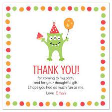 Monster With Three Eyes Balloon And Party Hat Birthday Party Thank You Card With Personalized Text Birthday Thank You Cards Birthday Thank You Monster Birthday Party Invitations