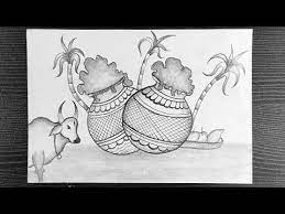Pongal Scenery Drawing Matki Pencil Drawing Pongal Pot Drawing Step By Step Pencil Art Youtube Mandala Design Art Indian Art Design Art