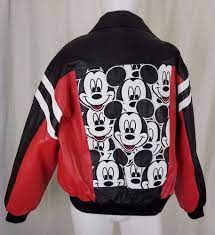 Mickey Unlimited Black Leather Bomber Jacket Disney Mickey Mouse Applique Mens L Black Leather Bomber Jacket Leather Bomber Jacket Bomber Jacket