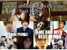 Normal People Vs Kpop Fans Talking About Boys With Your Best Friend Just Girly Things Kpop Memes Best Friends