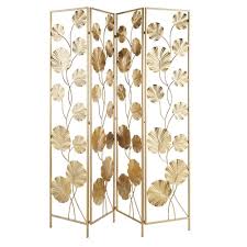 Laser cut metal room dividers and wall art with a custom laser cut pattern in classic gold matte finish. Gold Metal Leaf Room Divider Andria Maisons Du Monde