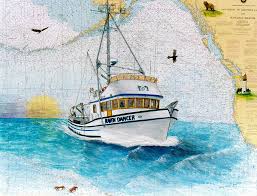 Raven Dancer Crab Fishing Boat Cathy Peek Nautical Chart Art