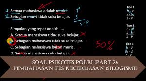 Tes psikotes masih terdiri dari 3 tahapan , yaitu: Soal Psikotes Tni Polri Part 2 Tes Kecerdasan Psikologi Silogisme Penarikan Kesimpulan Youtube