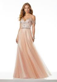 Soft Net Prom Dress With Beaded Bodice And Cold Shoulder