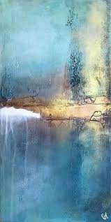 12 X 24 This Piece Exudes A Calming Elegance The Artwork Features Muted Tones Of Blue Aqua Teal Abstract Landscape Abstract Art Painting Abstract Artists