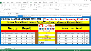 Learn Ms Excel Tutorial School Exam Result Marks Sheet Vlookup Choose M Excel Tutorials Exam Results Medical Help