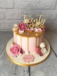 Rose Gold Simple 21st Birthday Cakes For Girls 21st Cake With Gold Drip Macarons Meringues And Sugar Paste Flowers 21st Birthday Cakes 25th Birthday Cakes 21st Cake
