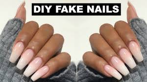 Cut all 10 of your nails and then with the nail buffer, buff down the ugly transition between your fake tips and your natural nails. Diy Easy Fake Nails At Home No Acrylic Youtube Fake Nails Diy Diy Acrylic Nails Fake Nails