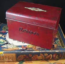 That Perfect 1920s Rustic Red Metal Recipe Box Metal Recipe Box Recipe Box Red