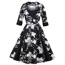 Find & download free graphic resources for floral pattern. Joineles Plus Size Women Vintage Dress 3 4sleeves Black White Floral Print Vintage Dress 2019 Party Dress Cotton Femme Vestidos Dresses Aliexpress