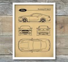 Ford Mustang Gen 6 Blueprint Auto Art Patent Print Car Art Etsy Mustang Car Art Blueprints