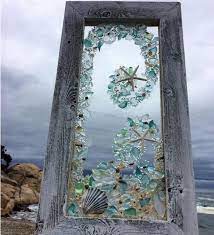 Sea Glass And Shells On An Old Window Beautiful Beach Glass Art Sea Glass Art Beach Glass