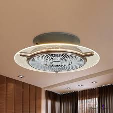 Round Bladeless Ceiling Fan Light Modern Acrylic Dining Room Led Semi Flush Mount With Grill In Gold 22 In 2020 Bladeless Ceiling Fan Ceiling Fan With Light Fan Light