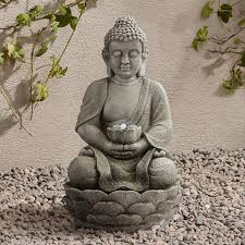 Trademark glb outdoor water fountain with stone waterfall, natural looking rock and soothing sound for decor on patio, lawn and garden by pure. Sitting Buddha 22 High Led Faux Stone Outdoor Fountain 1g434 Lamps Plus