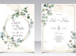 Wedding Invitation Card With Eucalyptus Leaves Template Wedding Invitations Leaves Wedding Invitation Card Design Wedding Invitation Cards