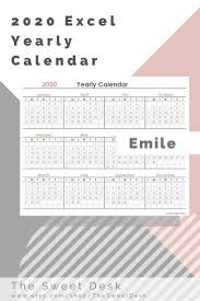 Editable Yearly Calendar 2020 Excel Template Printable Etsy In 2020 Excel Calendar Template Excel Calendar Calendar Template