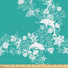 At stoff & stil, you find everything you need so let your fantasy loose. East Urban Home Fab 46878 Ambesonne Fish Fabric By The Yard Dolphins Starfishes And Seashells Floral And Animal Pattern Swirls Stalks Flowers Decorative Fabric For Upholstery And Home Accents Turquoise White Wayfair