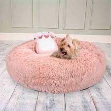 Haresle calming dog cat bed 40cm plush donut for small dog cat anxiety relief fluffy soft round pet nest orthopedic relief cuddler kennel super lightweight. Pet Brands Anxiety Reducing Plush Bed Pink Free Uk Delivery