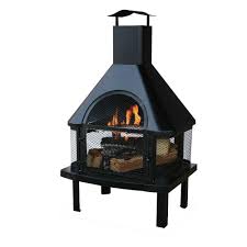 Shop great deals on blue rhino column propane fire pits & chimineas. Uniflame 45 In H Steel Wood Burning Outdoor Fireplace With Chimney And Included Wood Grate And Cooking Grate Waf1013c The Home Depot