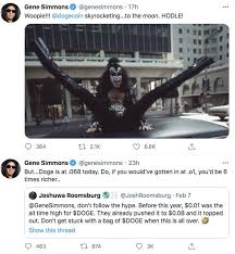 They had the heads of gene simmons, from the band kiss, and snoop dogg. Dogecoin Price Joke Crypto Hits New Record High Following Elon Musk And Snoop Dogg Twee City Business Finance Express Co Uk