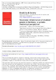 Pdf Vocational Rehabilitation Of People With Disabilities In Germany A Systems Theoretical Perspective