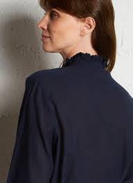 Blue Straight embroidered blouse in mixed cotton