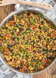 Mexican Fried Rice Is Filled With Ground Beef Bell Peppers Black Beans And Corn In 2020 Mexican Fried Rice Fried Rice Vegetarian Recipes