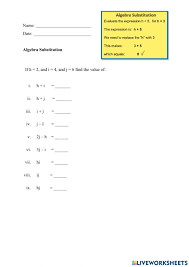 Check spelling or type a new query. Algebra Substitution Worksheet