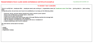 Explore our collection of cover letter examples for different industries, learn how professionals showcase their skills and improve your cover letter. Stock Inventory Controller Experience Certificates