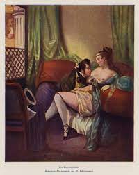 The Breast Lover (colour litho) by European School