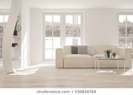 White Room With Sofa And Urban Landscape In Window Scandinavian Interior Design 3d Illustration White Room Living Room Interior Scandinavian Interior Design