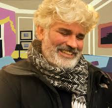 Dan Coombs with background of painting Room 1 (Waiting) 1995