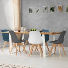Quelle déco choisir dans un salon aux murs bleu canard. Lot De 6 Chaises Sara Mix Color Blanc Gris Clair Bleu Canard X2 Gris Fonce X2 Cdiscount Maison