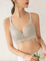 花型蕾絲包覆副乳親膚棉無鋼圈內衣 無褲灰杏 undergarments bra fashion