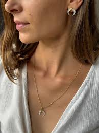 Set Gold Moon Necklace and Moon Earrings Crescent Moon Necklace 925  Sterling Silver Plated With 22k Gold Moon Pendant Necklace for Mom