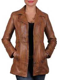 Brandslock Womens Long Leather Jacket Genuine Sheepskin In