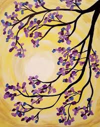 Steps To Jacaranda Morning By Ashlee Merchant Paint The Background With Yellow In A Circle Like Brushstroke Pattern L Painting Art Painting Spring Painting